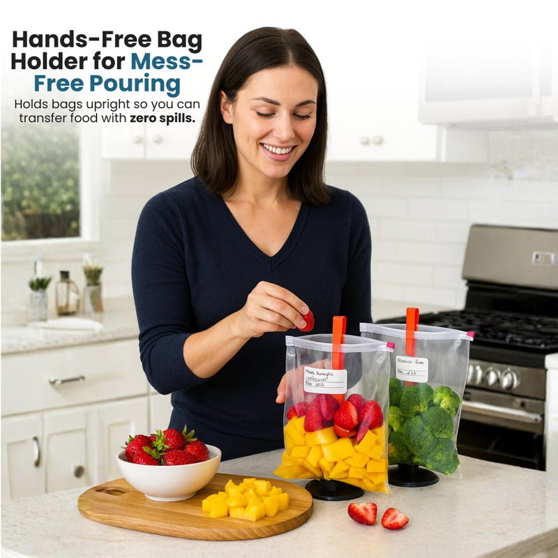 Jokari Suction Cup Fortified Baggy Rack 2 Pack For More Stability When Filling Plastic Freezer Storage Zip Lock Bags. Sturdy Clips Hold Containers Open to Pour Leftovers and Meal Prep Ingredients. - Image 2